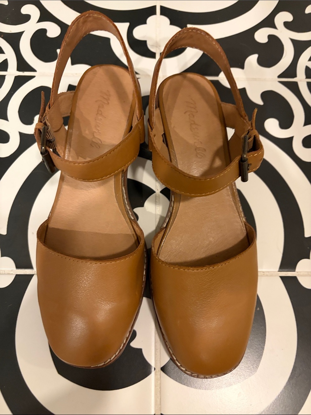 Madewell Cognac Leather Slingback Mules